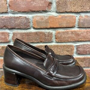 Cloud 9 Nine West Brown Leather Loafers Y2K 90s Square Toe